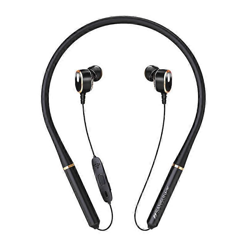 i16 neck hanging bluetooth earphone Black