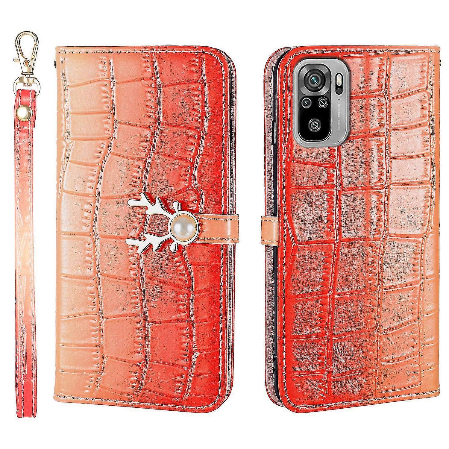 Elk Pattern Phone Case For Redmi Note 10 4g With Card Holder, Lanyard, Pu Leather Material, Wallet Function, Corner Fall Protection