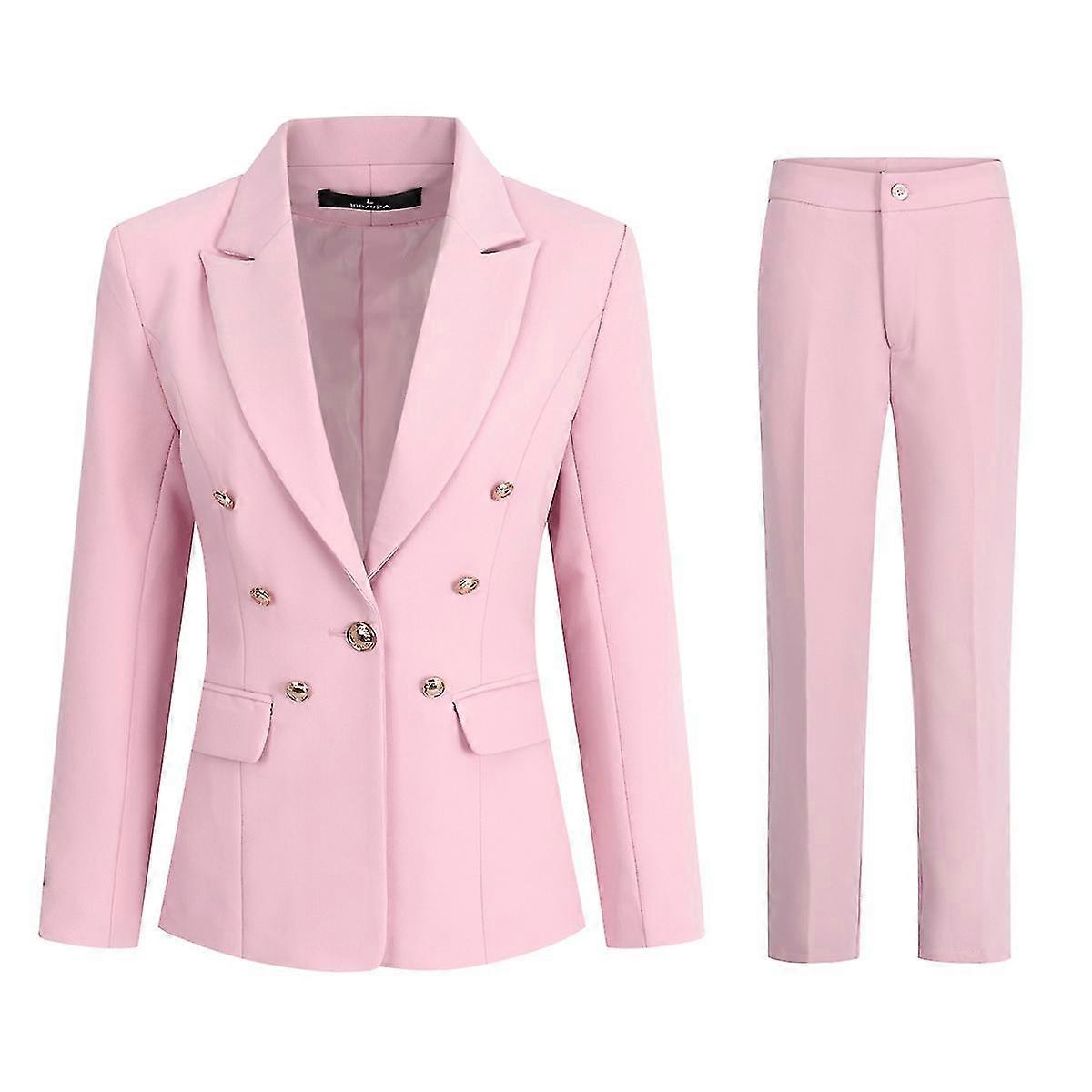 Womens Office Ladies Professional Solid Color Multi-button Suit Two-piece Suit (Blazer + Pants)