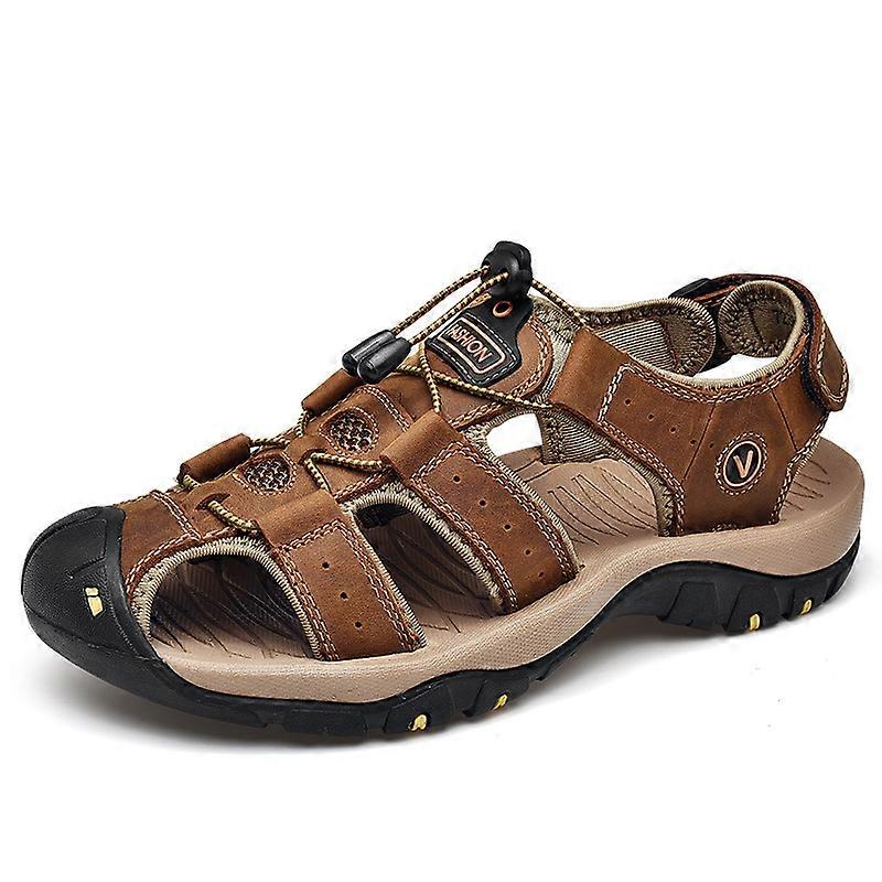 Summer men's sandals with top layer of cowhide leather beach shoes men's outdoor non-slip soft-soled shoes