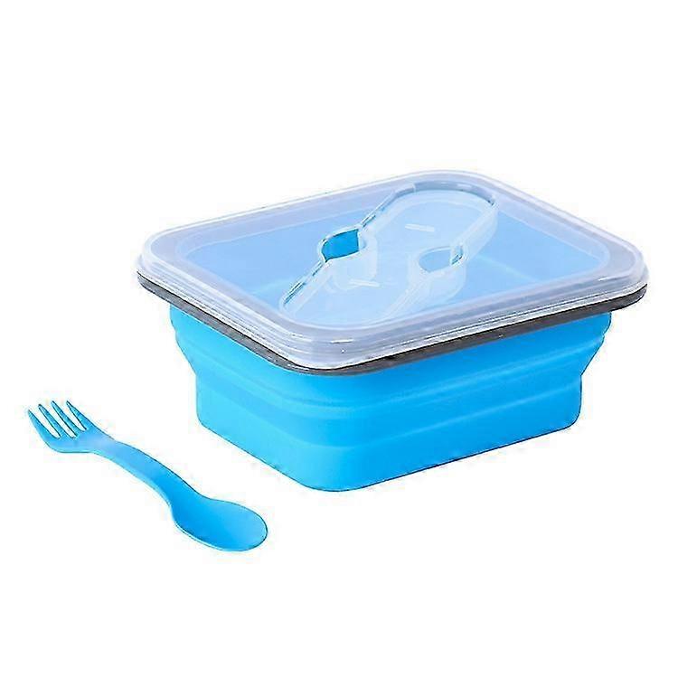 Camping Portable Silicone Foldable Lunch Box (Blue, 600ml) - 1 Piece