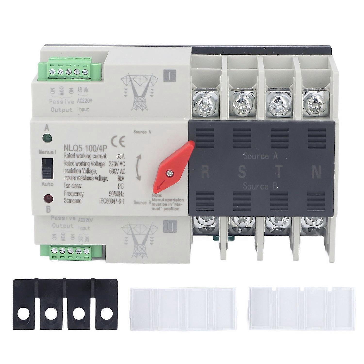 Dual Power Automatic Transfer Switch 4P Fast Switching Control Switch Silver Contact AC 220V