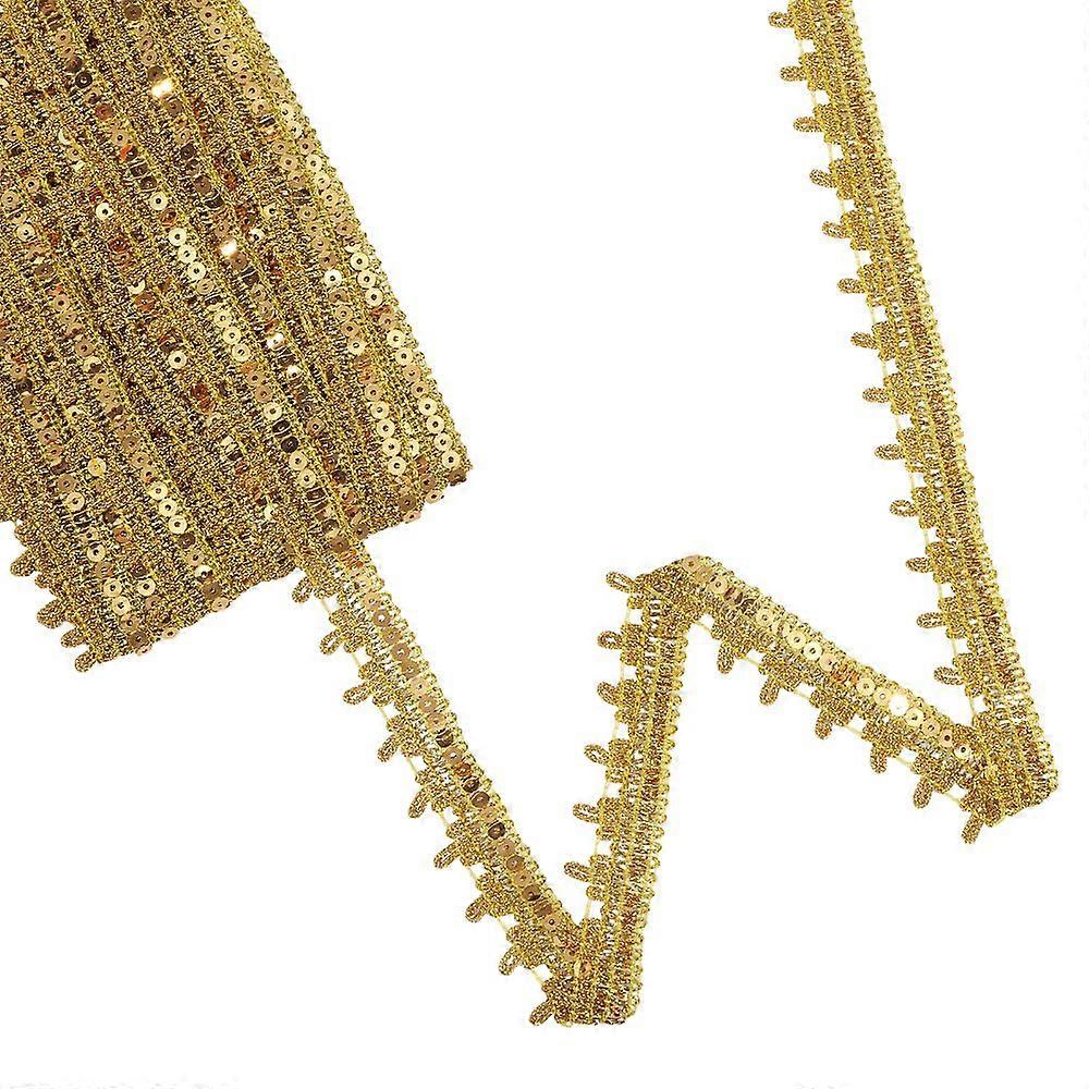 14~15 Yards Sparkle Style Purl Polyester Ribbons with Sequins Gold 1 inch(25mm)