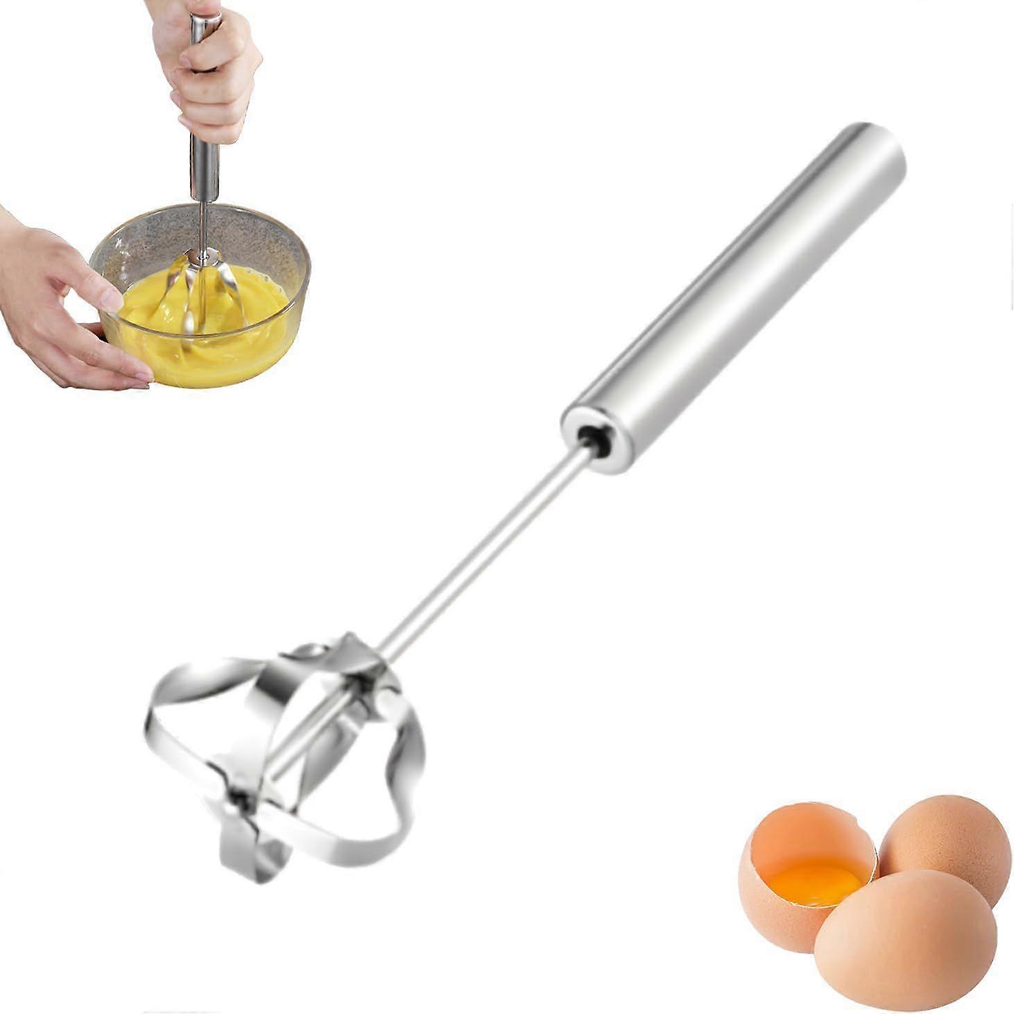 Stainless Steel Semi-Automatic Whisk, Wider Whisk Head Hand Push Rotary Whisk, Multi-Functional Hand Push Mixer, Hand Whisk Blender for Cooking Kitche
