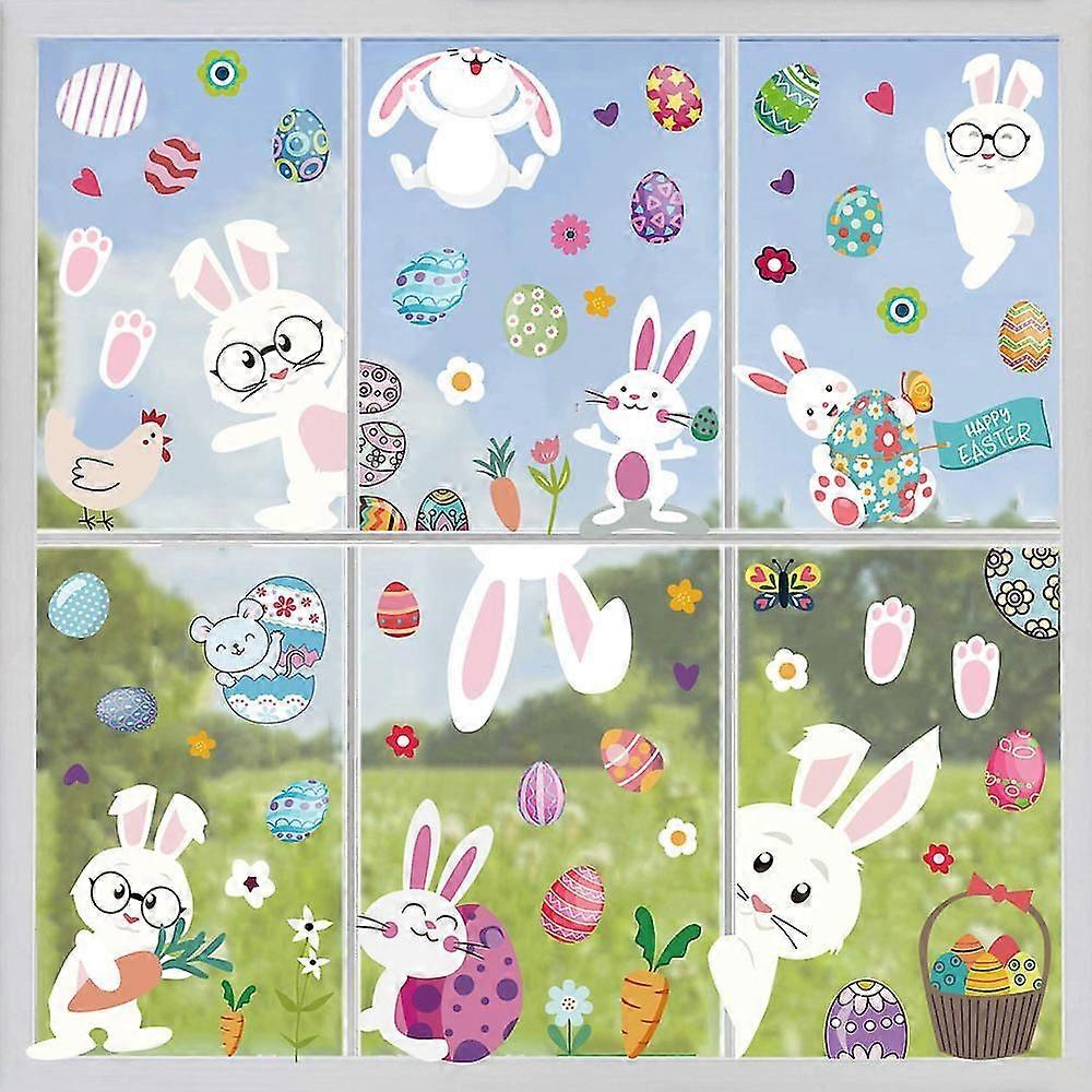 126pcs Easter Window Cling Stickers, Cute Eggs Bunny Carrot Clings For Easter And Spring Window Decoration (9 Sheets)