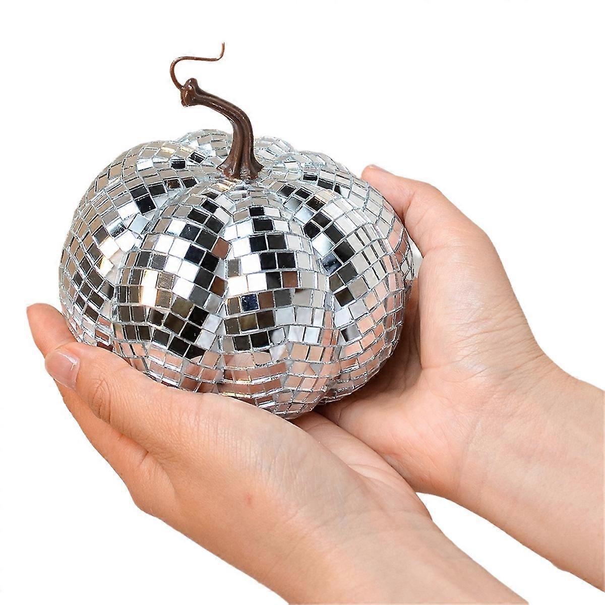 Silver Mirror Disco Ball, Pumpkin Shape Disco Ball, Suitable for DJ Club , Halloween Reflective Pum