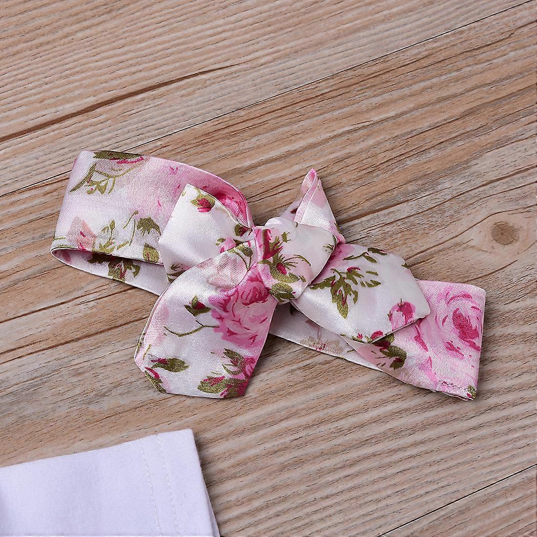 בגד גוף לתינוק שזה עתה נולד + מכנסיים קצרים פרחוניים + סרט + סט תלבושת מחמם רגליים (80)