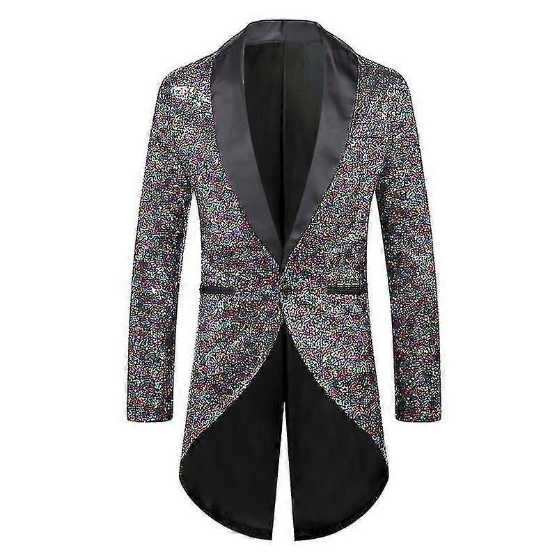 Hommes Sequin Tuxedo Queue-de-Pie Costume Queue d'Hirondelle Veste Blazer Manteau Formel Cy S multicolore