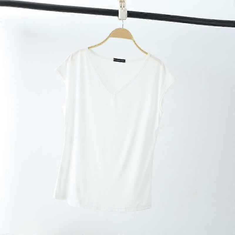 Solid V Neck Basic Tshirt Women Summer Modal Loose Tee Tops Casual Undershirt M To 2XL