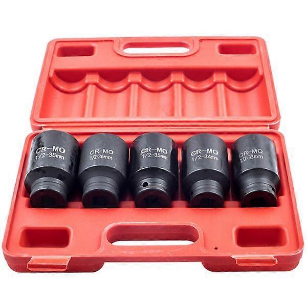 5pcs 1/2'' Drive 6 Point Deep Spindle Axle Nut Socket Set 33, 34,35, 36,38mm MK2700