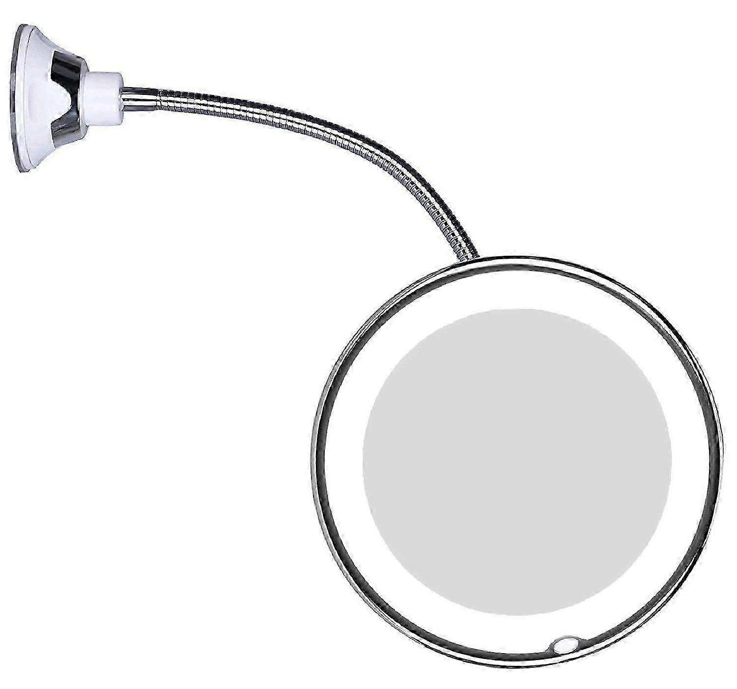 Flexible Gooseneck LED Lighted 10X Magnifying Makeup Mirror with Power Locking Suction Cup, Bright Diffused Light and 360 Degree Swivel, Portable Cord
