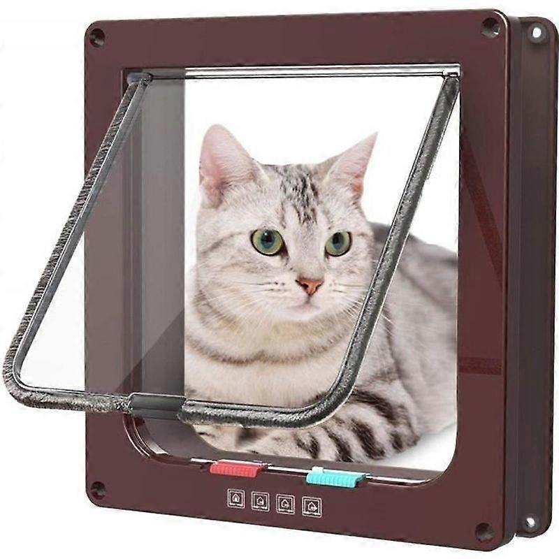 Cat Flap Magnetic Cat Flap with 4 Way Rotary Lock for Cats L: 25 x 235 x 53 cm Brown