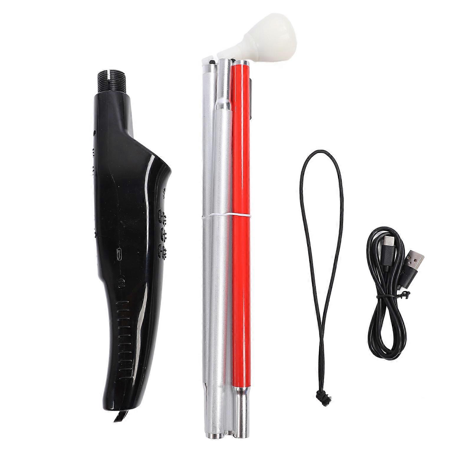Folding Guide Cane with Red Reflective Electronic Voice Obstacle Avoidance Walking Cane for Blind People English Version