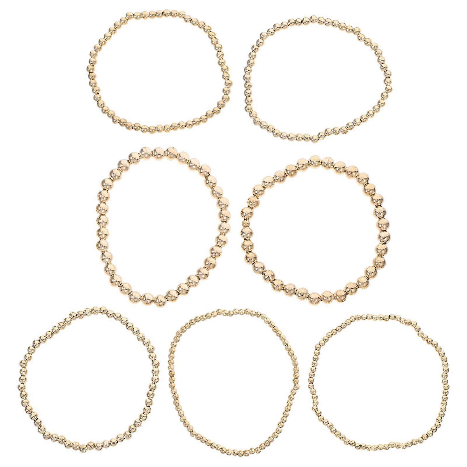 7pcs Beaded Bracelet Set Multi Layer Stackable Elastic Bracelets Chunky Stretch Bead Ball Bracelets Jewelry