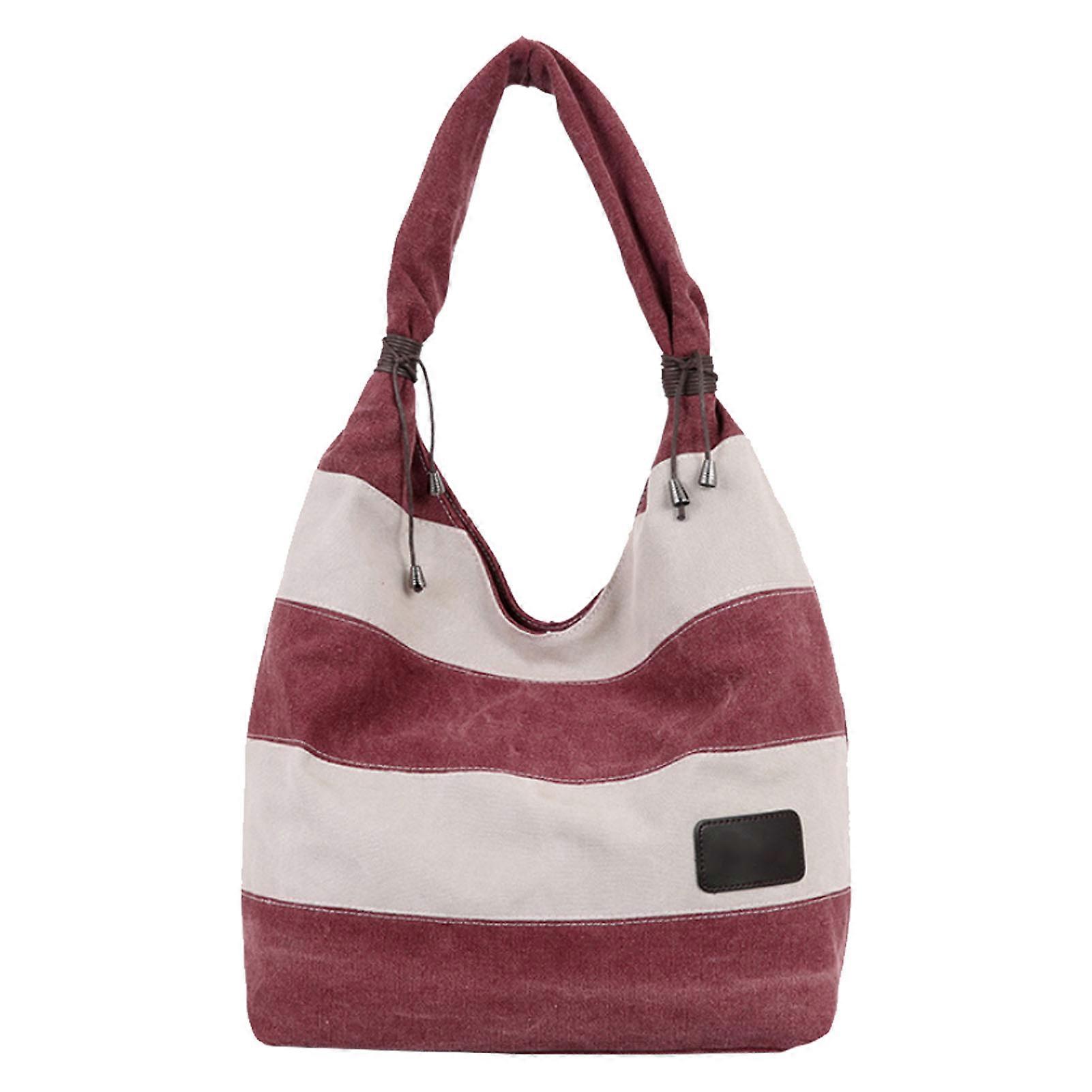 Women's Casual Canvas Tote Bag - Stripe Pattern Shoulder Bag, Lightweight, Spacious, Durable Material, Versatile Style