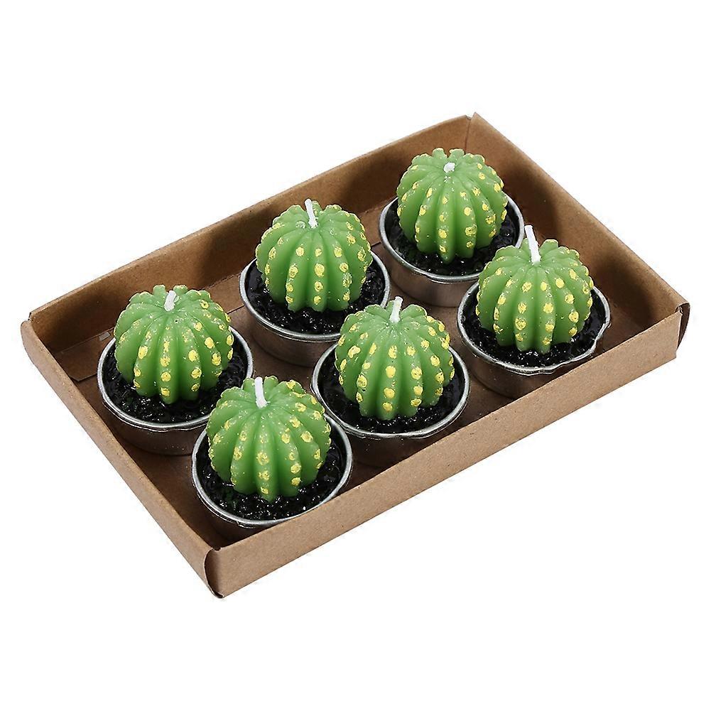 6 Pack Artificial Cactus Candle Decorations Mini Size for Birthday Holiday Party Green Color Round Design