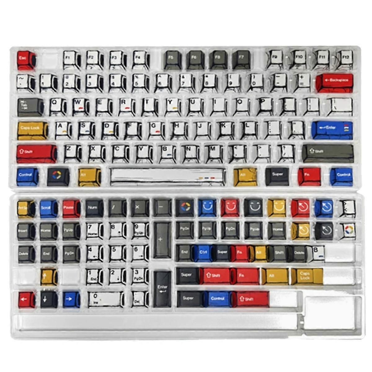 Comic Style Colorful Mixed Light Keycaps 136 Keys Set Classic Minimalist Style Machine Keycap Decoration