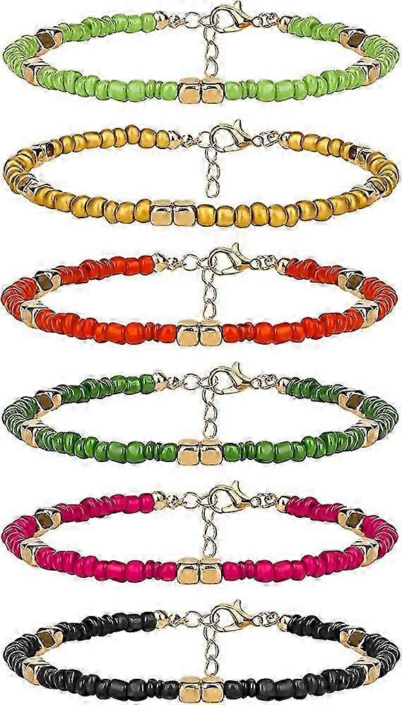 6 قطع المصنوعة يدويا من الخلخال المطرز ، الخرز الزجاجي البوهيمي الملون قابل للتعديل سلسلة هدايا الخيط المرن