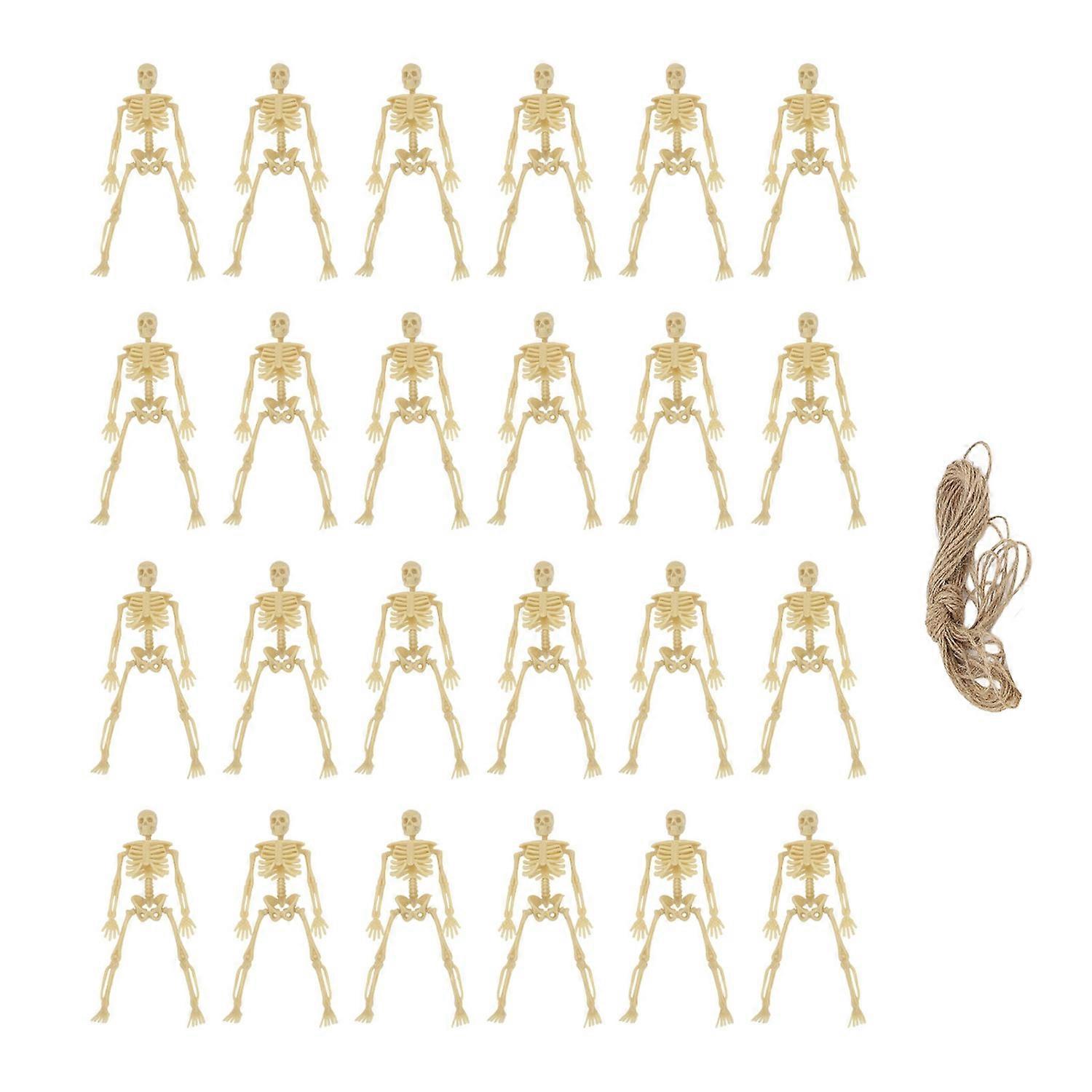 24pcs Mini Skeleton Figurines with 10m Twine Movable Heads and Legs Small Skeleton Decoration for Pa
