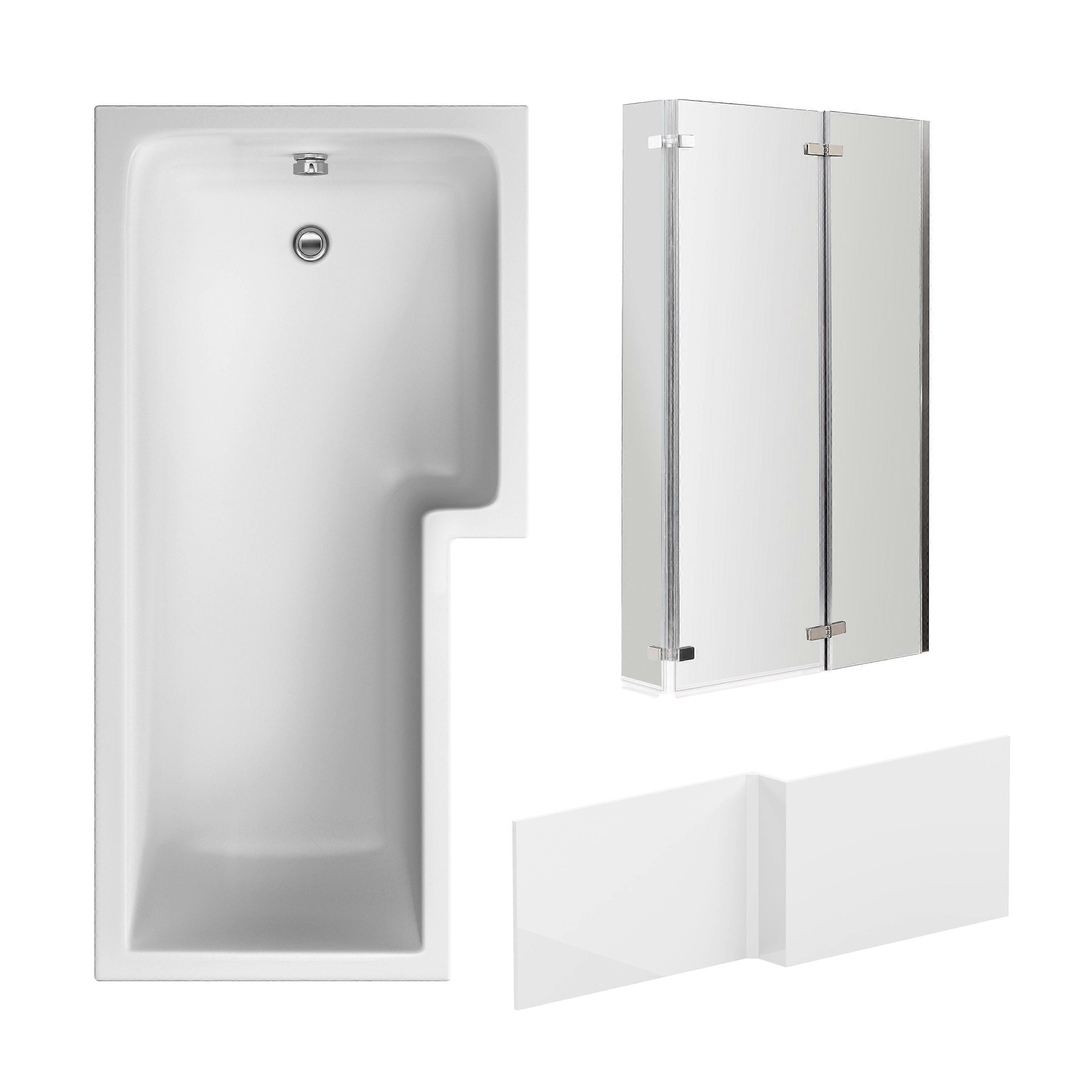 L Shape 1700x850 Shower Bath Set - Front Panel & 3 Panel Chrome Center Hinge Screen