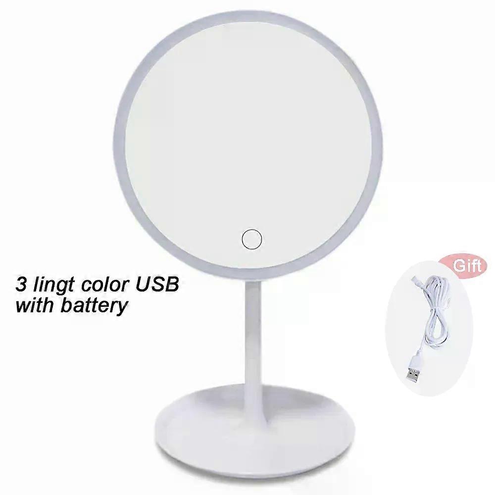 Miroir de maquillage amovible à 3 modes avec lumière LED lumière du jour Miroir de courtoisie Base de rangement Miroir avec lumière Cadeau USB Rechargeable