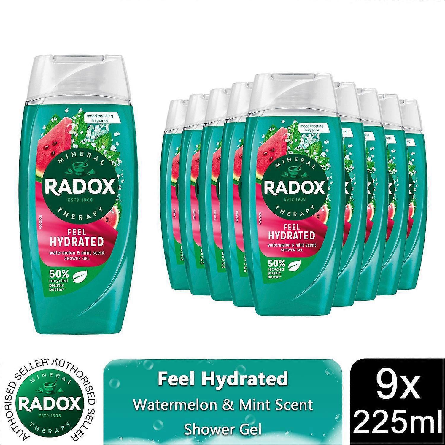 Radox Mineral Therapy Shower Gel Feel Hydrated w/ Watermelon&Mint Scent, 9x225ml