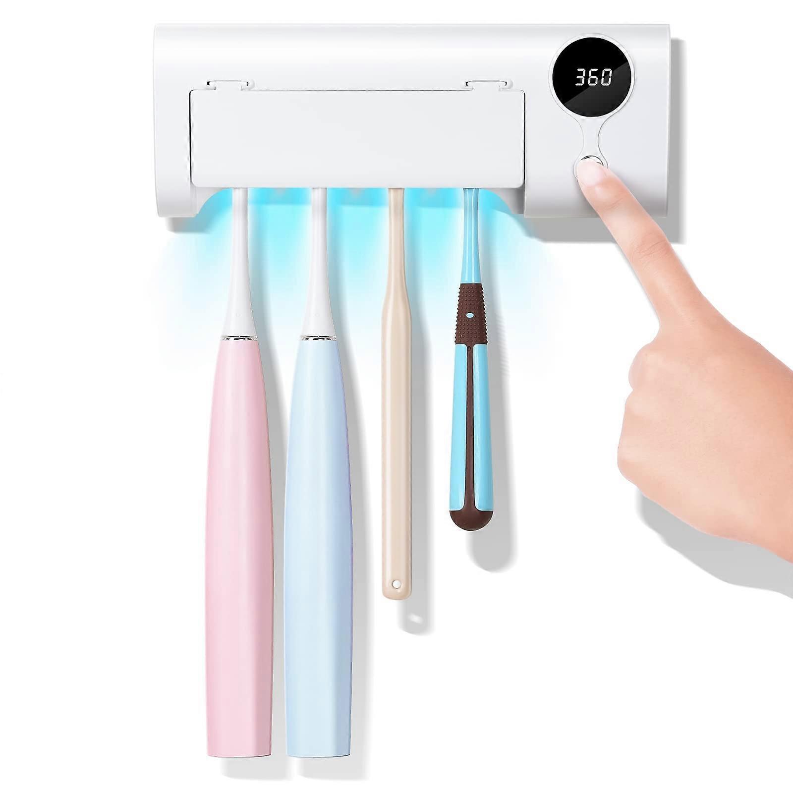 Toothbrush Cleaner with UV Timer Function Rechargeable Wall-Mounted for Bathroom No Drilling 4 Slots