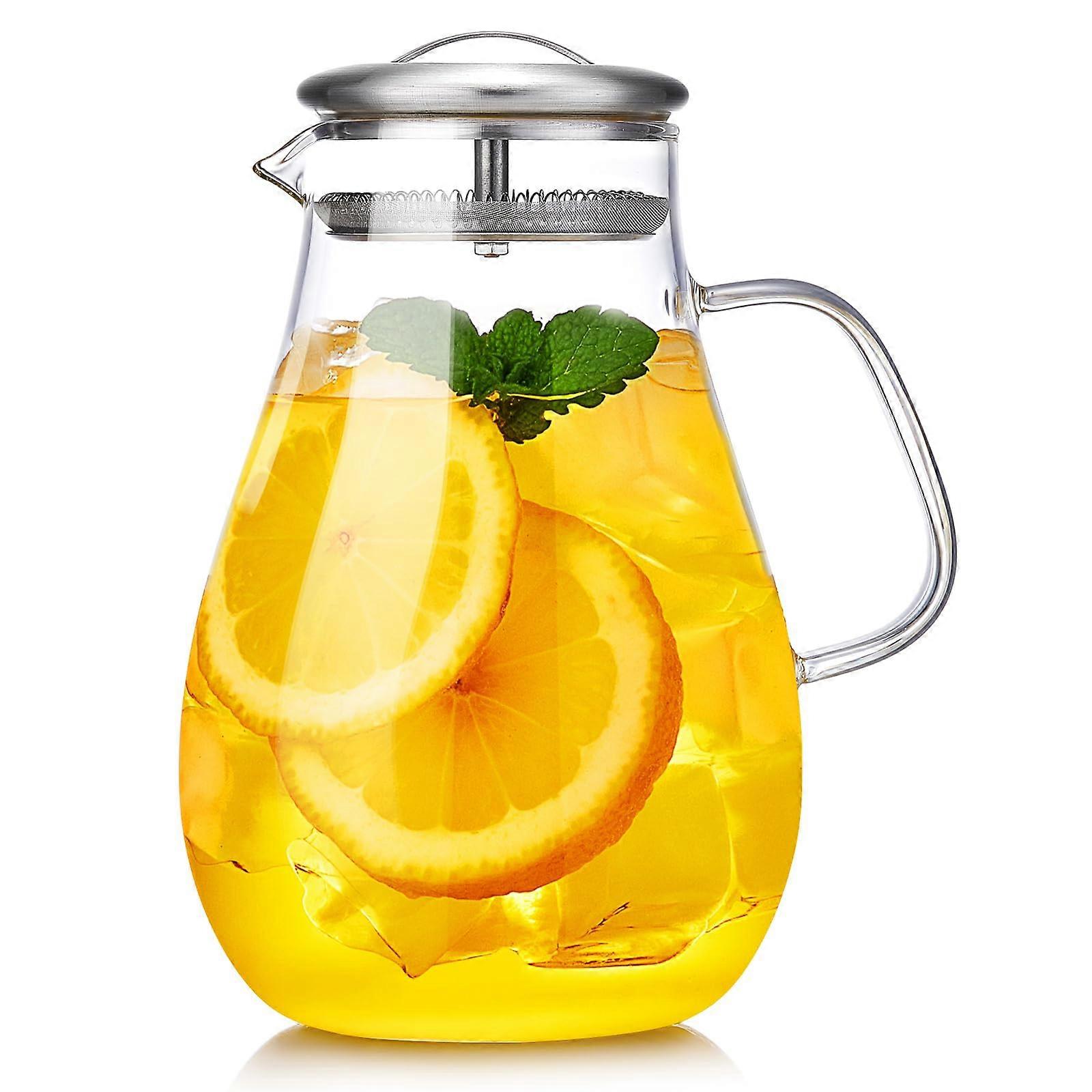 68oz Glass Pitcher with Lid and Spout, 2000ml Water Jug for Hot and Cold Beverages, Large Iced Tea and Juice Carafe
