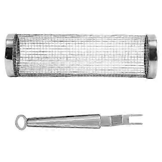 Applicare 1 Set Rotante Grilling Basket Rotondo In Acciaio Inox Portatile Antiaderente Verdure Carne Patatine Fritte Pesce Barbecue Griglia Rete Rete BBQ Forniture