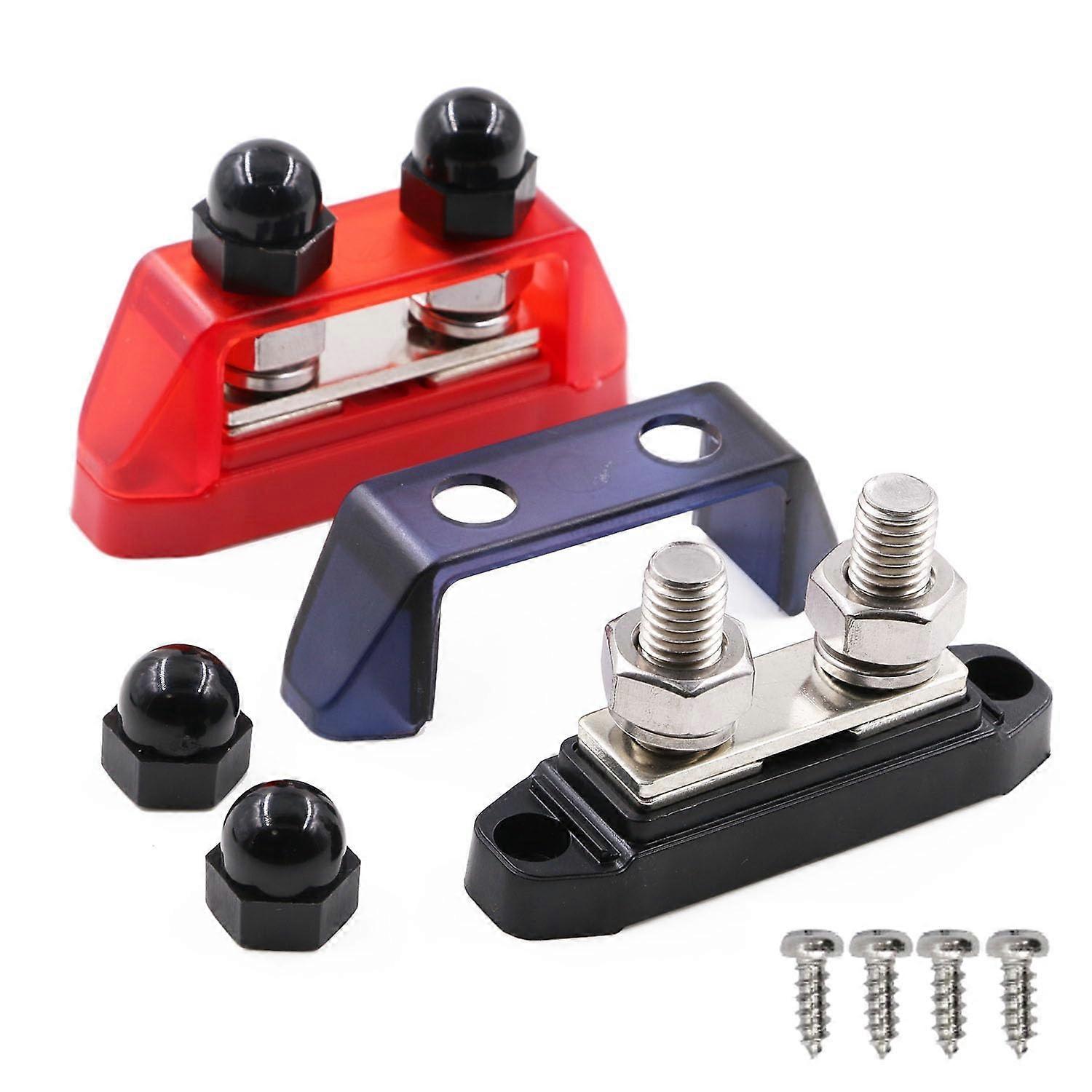 Bus Bars 12V Power Distribution Blocks 250A Dual 3/8" M10 Posts Battery Terminals for Car Truck Boat Solar Wiring Red Black