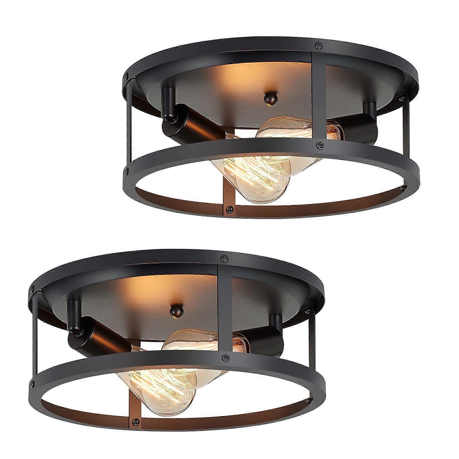 13 Inch Black Flush Mount Ceiling Light Fixture, 2-Light Hallway And Kitchen Ceiling Lights, 2 Pack