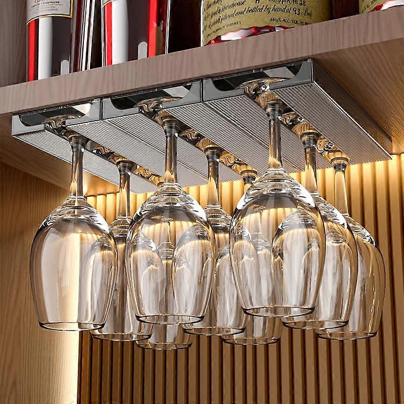 Glass Holder Wine Glass Shelf – 4 Packs Gray Under-Cupboard Wine Glass Storage Shelf for Kitchen Home Bar