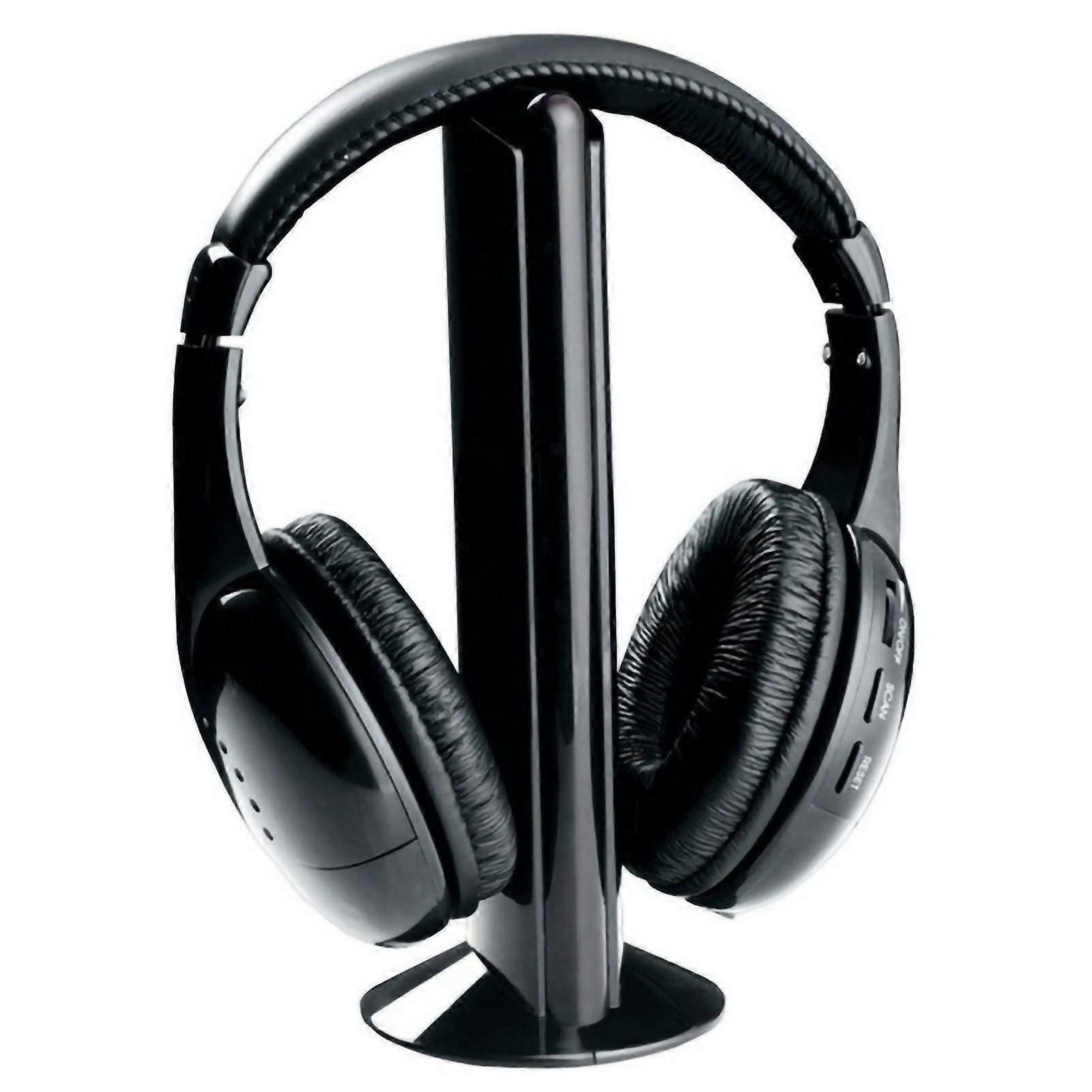 Wireless Headset,Over Ear Headphones with Microphone,Stereo Sound FM Radio PC TV Headphone Transmitter,FM Radio for Computer Laptop Black