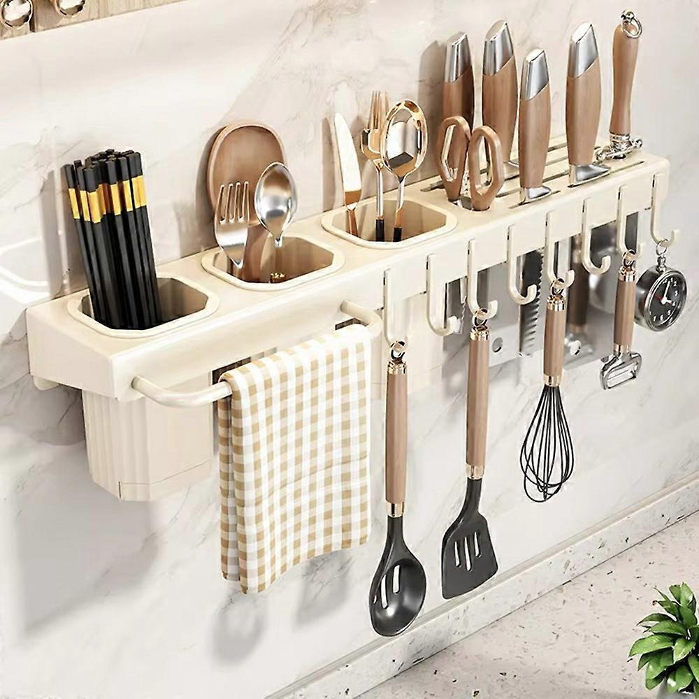 50cm Kitchen Organizer Rack Wall Mounted Spice Holder Knife Storage Towel Bar Multifunction Shelf