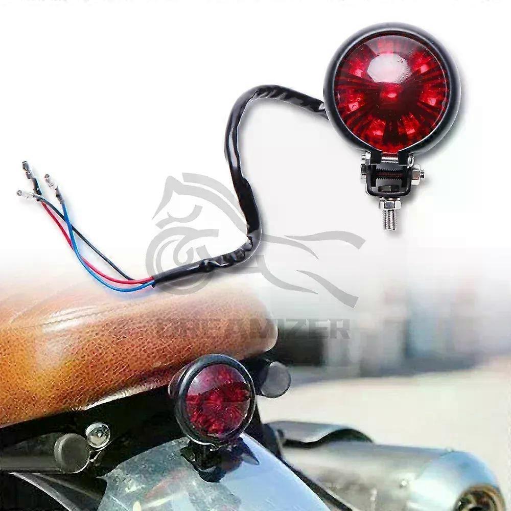 12V Motorcycle Tail Light LED Rear Brake Lamp compatible for Harley Cafe Racer Bobber Chopper Retro Small Round Taillight Rear Stop Lamp