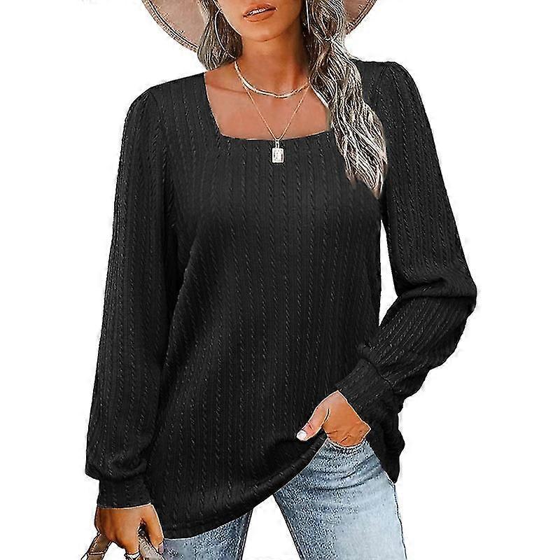 Dam Långärmad Fyrkantig hals Stickad Pit Pullover Tröja Casual Lös Tunika