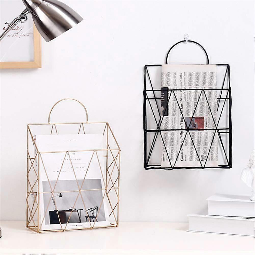 Handheld Wall Hanging Magazine Storage Basket, Golden Desktop Organizer for Books and Newspapers, Compact Rack