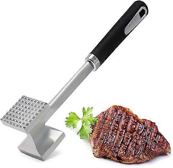 Meat Tenderizer Dual Hammer Function Pounder Tool with Textured Side and Flat Side For Tenderizing Steak Beef Poultry 10.8'' Length, Black and Silver