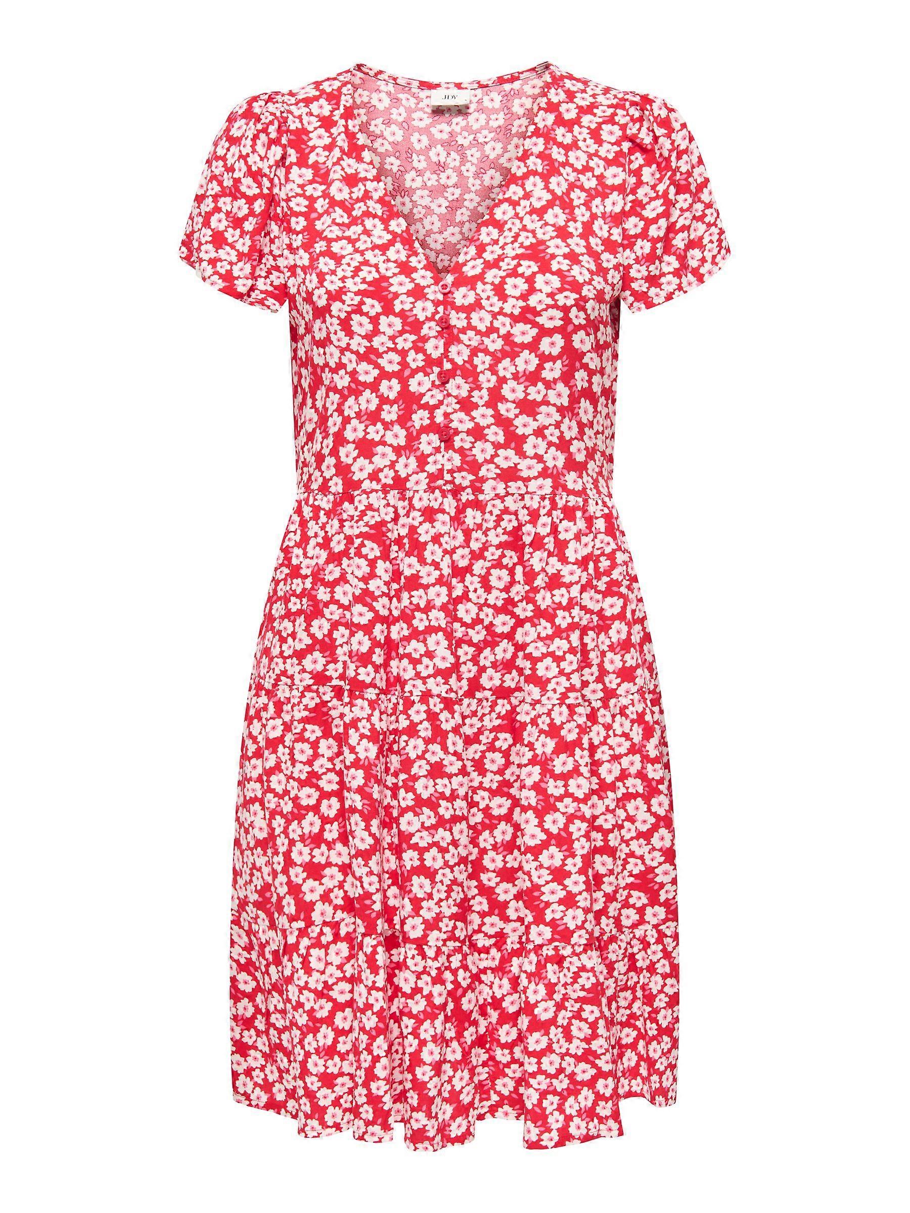 JDY Robe d’été Femme à manches courtes Col en V à motifs Bouton Design