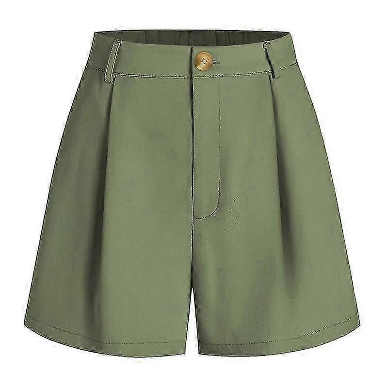Women Summer Shorts A-line Solid Color High Elastic Waist Button Zipper Closure Ol Commute Formal Business Style Short Pants With Pockets