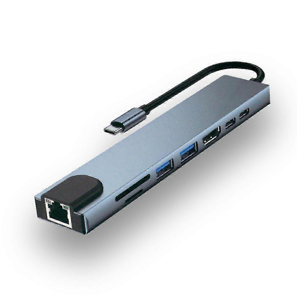 USB-C Adapter 8 in 1 Hub, 100W Power Delivery, HDMI, Ethernet, SD/microSD, USB 3.0, Space Gray, Compatible with Laptops