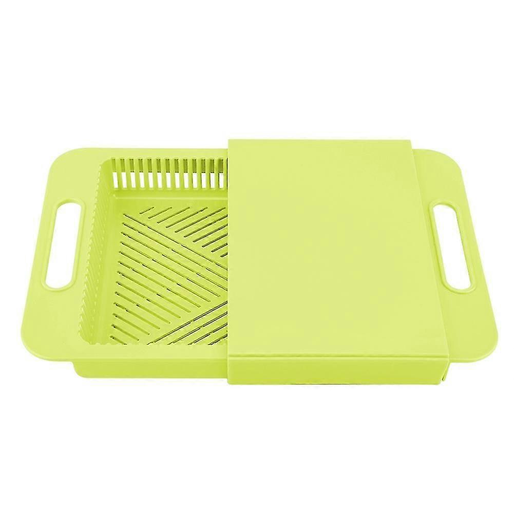Retractable Plastic Cutting Chopping Board with Vegetable Drain Basket for Kitchen Olive Green