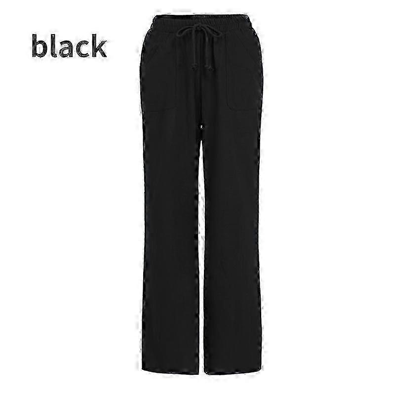 Moda Bianco Nero Donne Cotone Lino Pantaloni A Gamba Larga con Elastico In Vita per la Primavera Estate