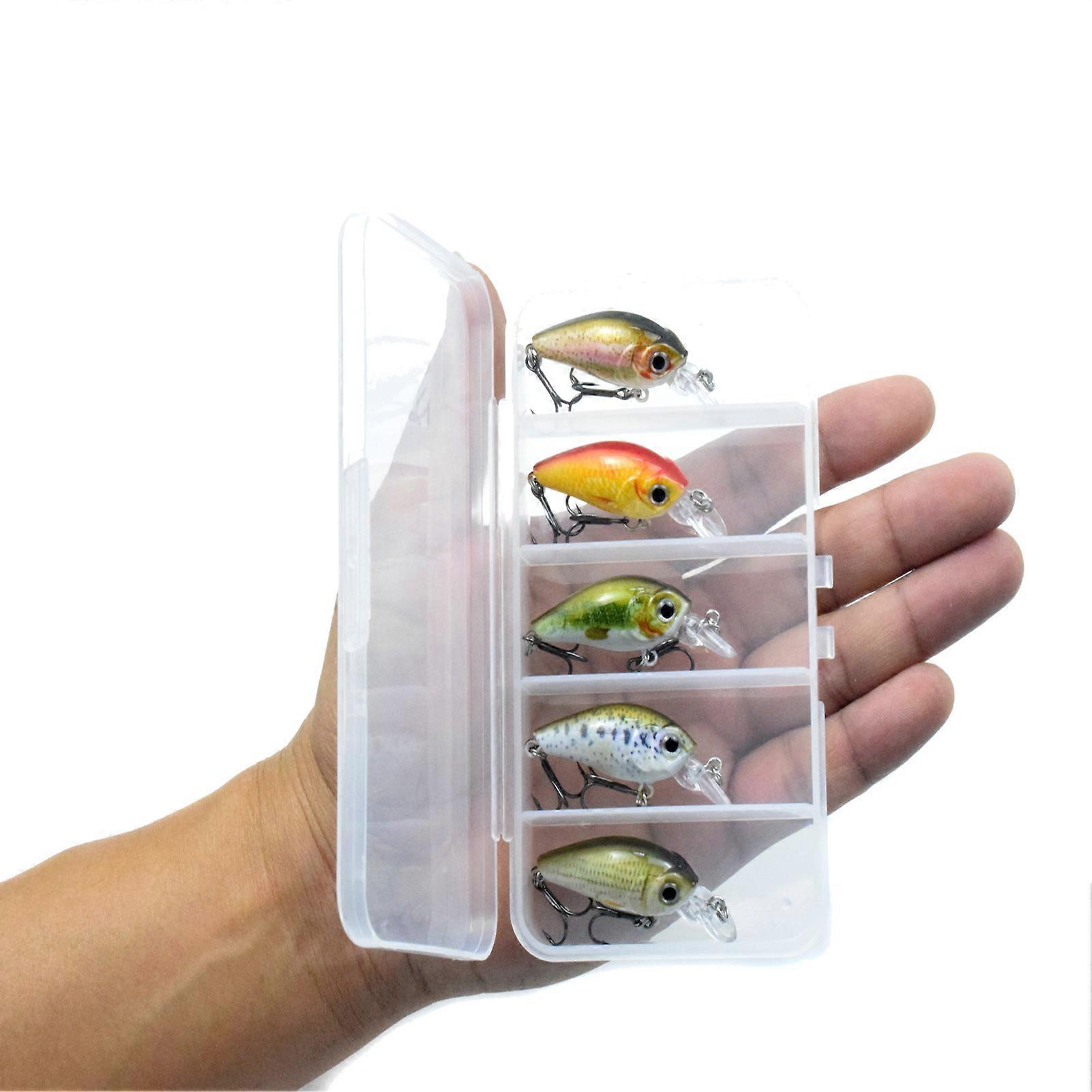 LIXADA 5pcs Fishing Lures Set Hard Body Lures with Treble Hook Life-Like Swimbait Fishing Bait 3D Eyes Artificial Baits Crankbait with Tackle Box