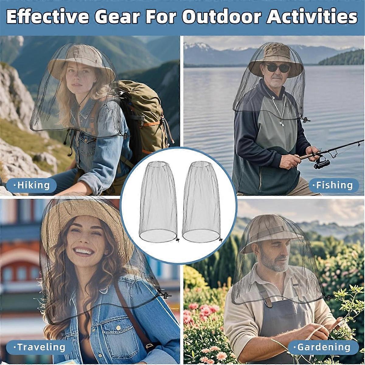 2 Pack Large Mosquito Net 99 x 66CM Mosquito Head Net Grey