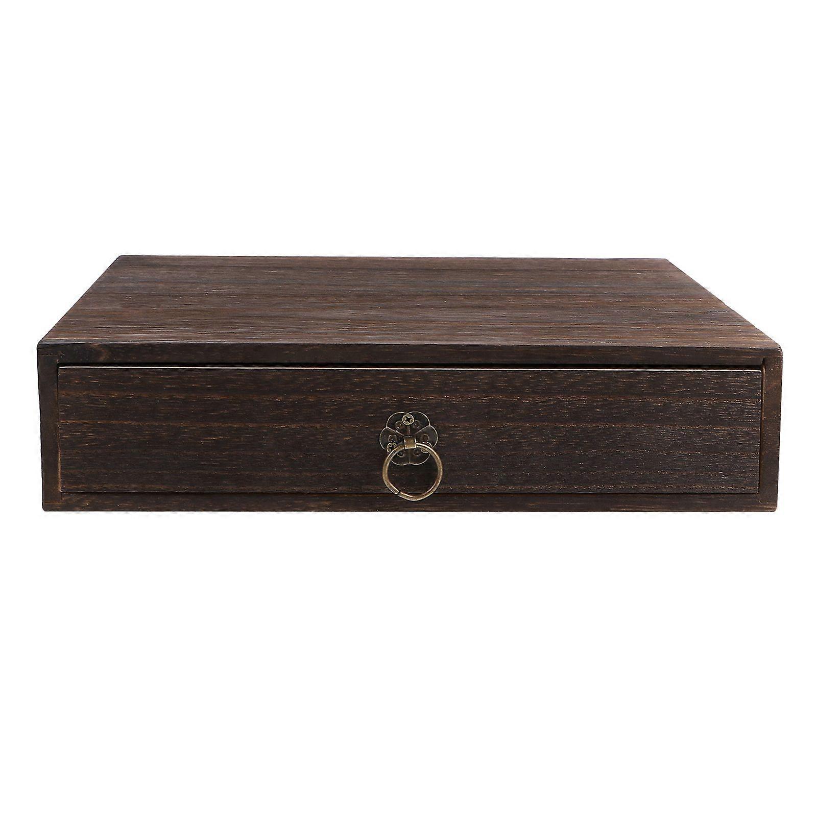 1Pc Solid Wood Storage Desk Box Retro Drawer Type Desktop Organizer (1 Layer)