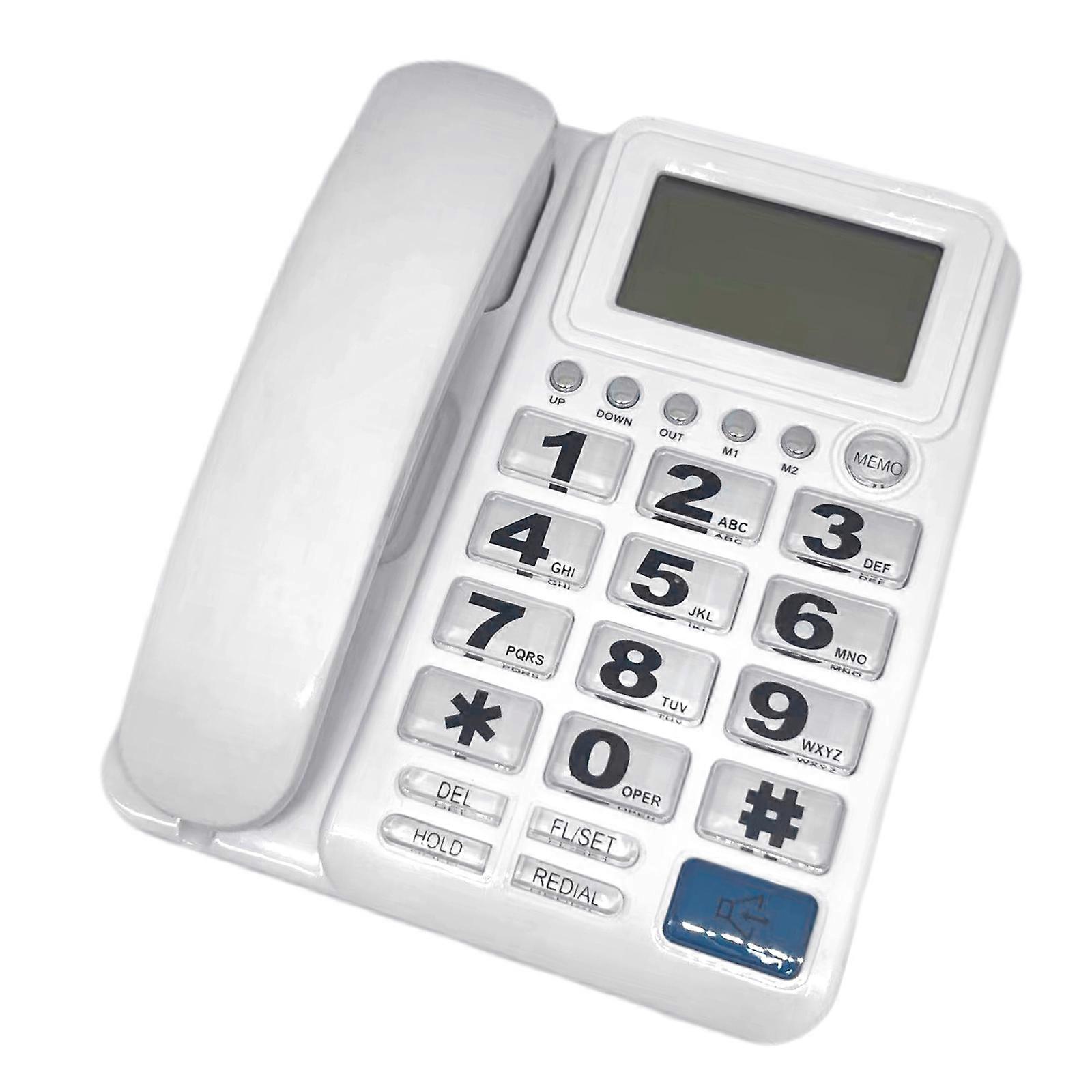 Corded Landline Phone Big Button Landline Phones with Caller Identification Fixed Telephone for Office Hotel Receptioni White
