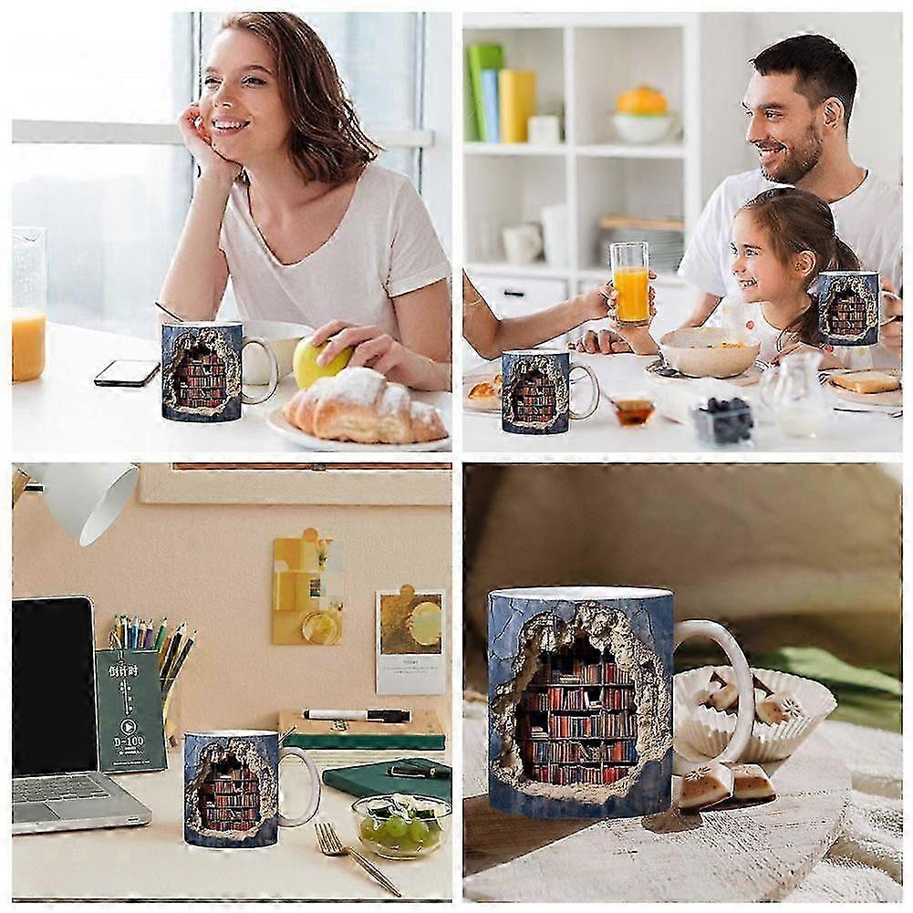 2025 Creative Bookshelf Space Design Multi-Purpose 350ml Ceramic Mugs