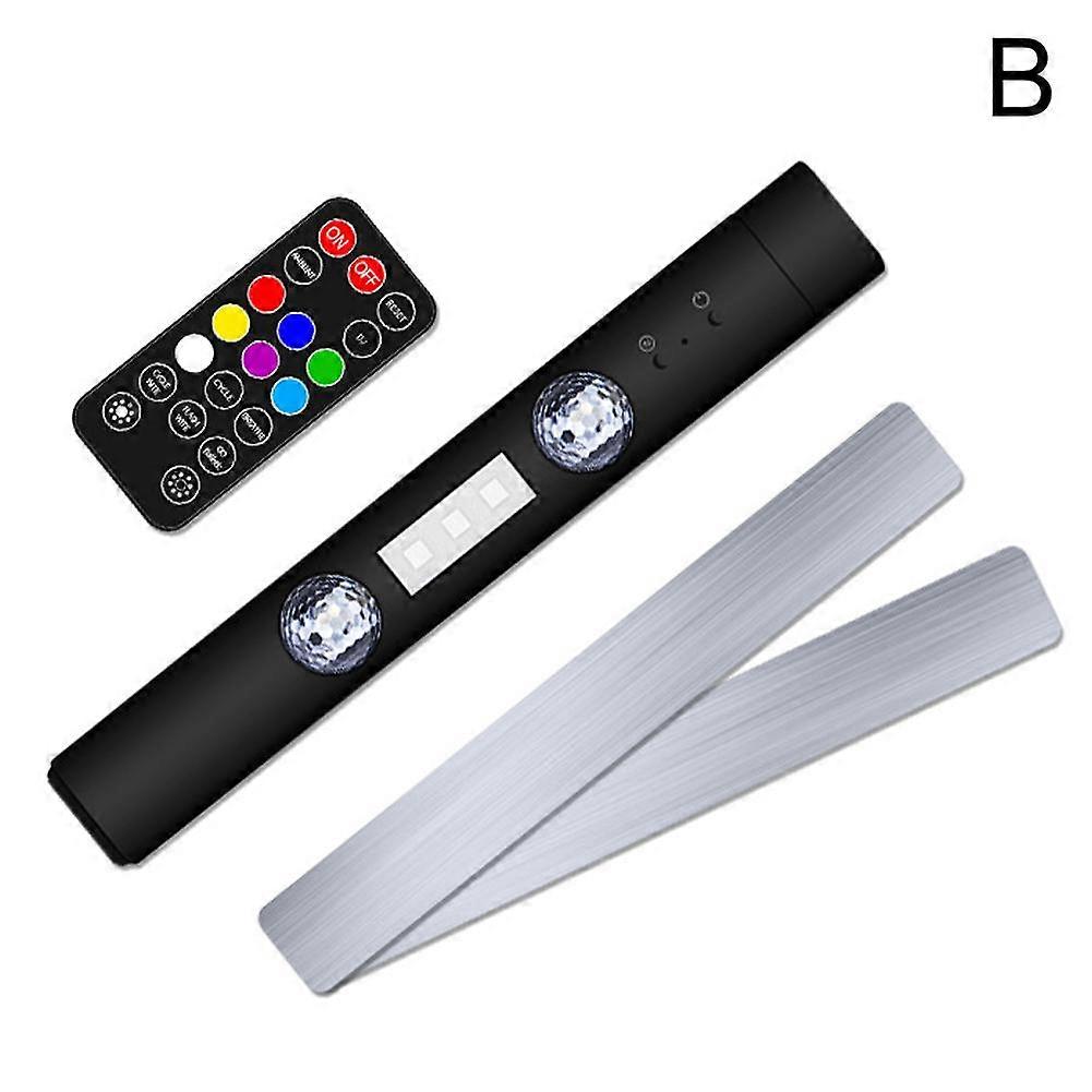 With remote control (B)$Car atmosphere light USB charging in car colorful LED decorative light disco Christmas party atmosphere light stage light