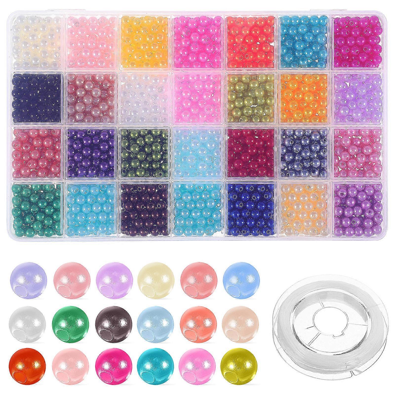 Colorful Faux Pearl Craft Beads Set with Elastic String for DIY Jewelry Making – Necklace, Bracelet & Accessory Crafting (1960pcs)